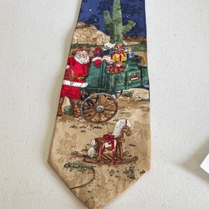 Southwestern Festive Santa and Wagon Silk Necktie